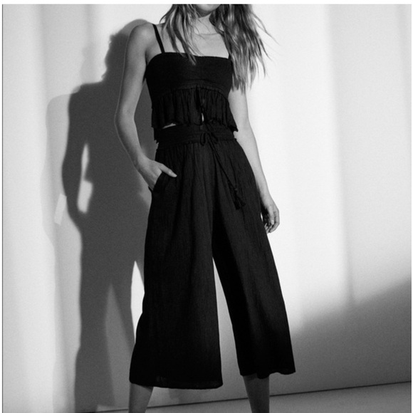 Aritzia Wilfred La Boheme Linen Wide Leg Pants Black Size Medium - Picture 12 of 13